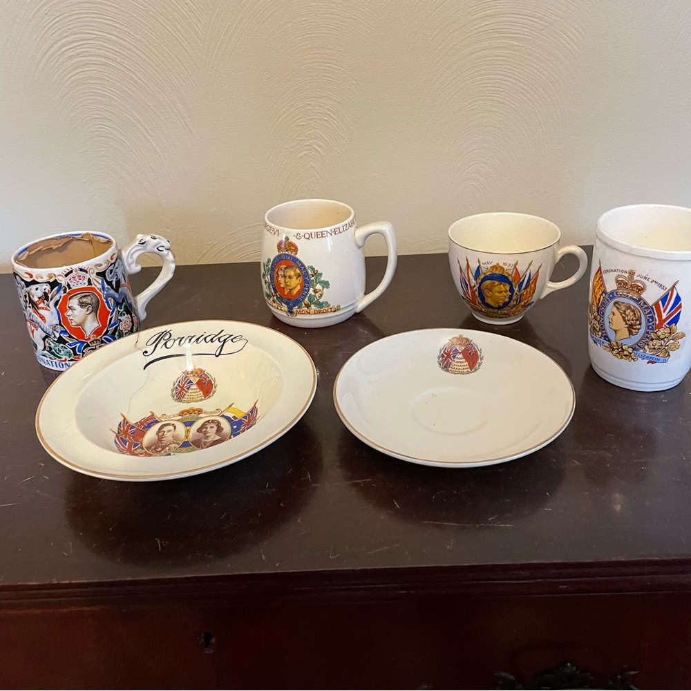 Incredible 6 piece set of vintage, antique English Coronation ware! 1937 - 1953